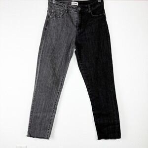 RSQ Kids Two Tone Split Leg Jeans Black Grey High Rise Raw Hem Size 16